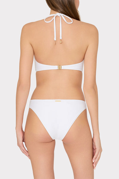 Floral Applique Halter Bikini Top in White | MILLY