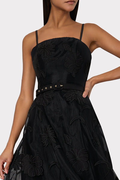 3D Butterfly Embroidery Spaghetti Strap Dress in Black | MILLY