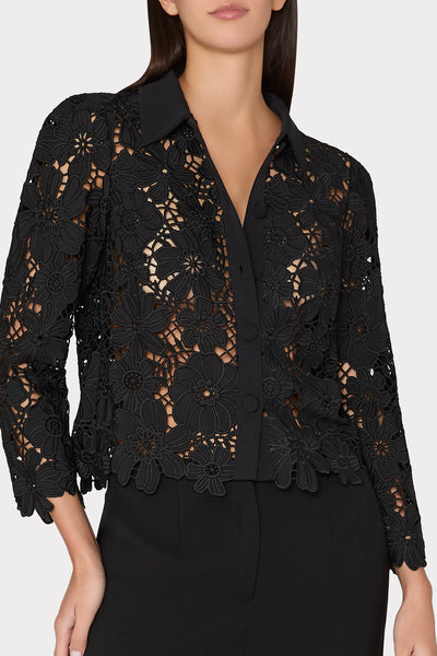 June Roja Lace Top in Black | MILLY