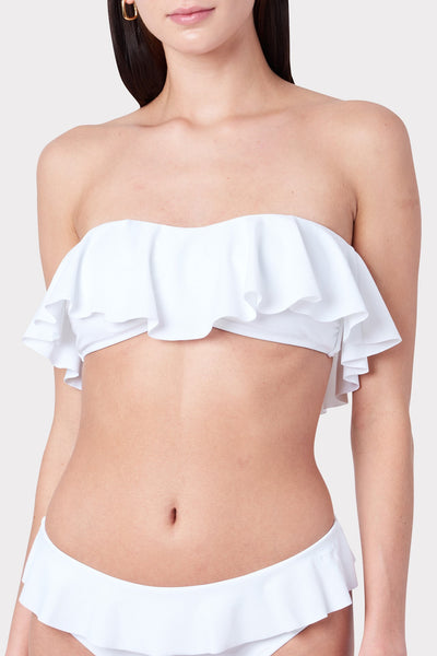 Women's Ruffle White Bandeau Bikini Top | MILLY
