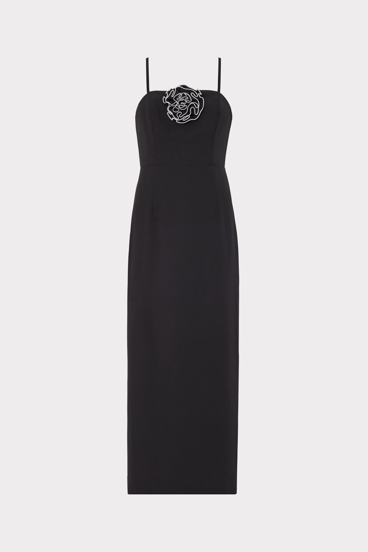 Allison 3D Rosette Cady Midi Dress In Black MILLY allison-3d-rosette-cady-midi-dress-in-black-milly
