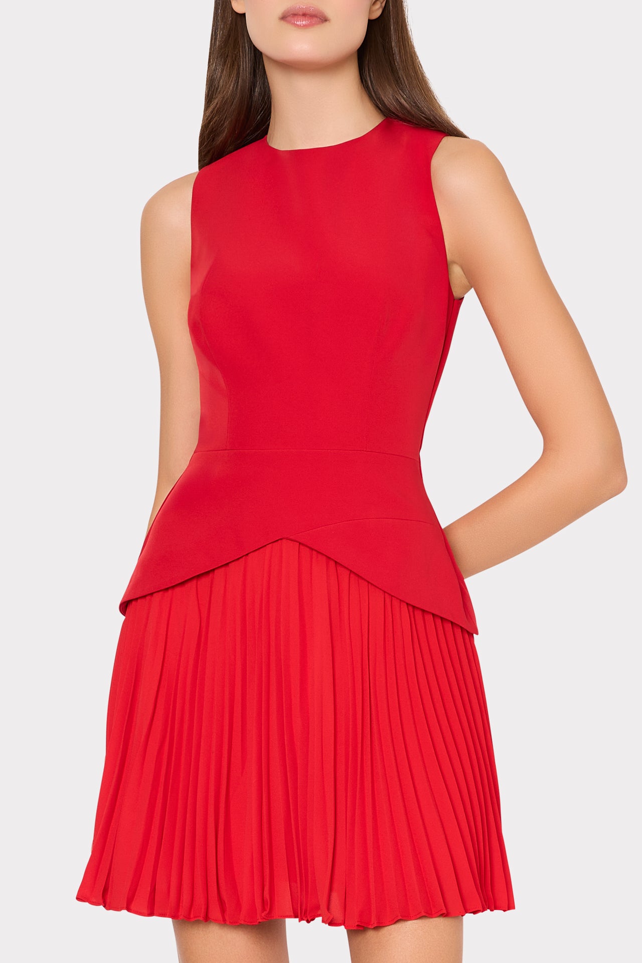 strapless open back dress Haddy Pleated Mini Dress in True Red