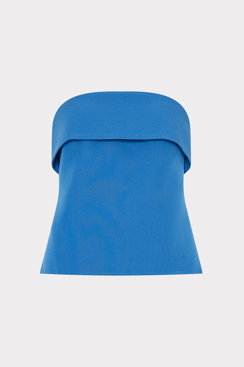 Classic Blue Tuala Cady Strapless Top with Fold Detail - Front View | MILLY