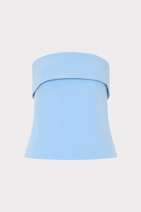 Light Blue Cady Strapless Tuala Top with Fold Detail - Flat Lay | MILLY