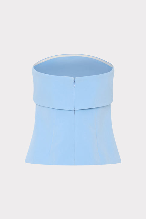 Light Blue Tuala Strapless Top Back View with Zipper Detail | MILLY