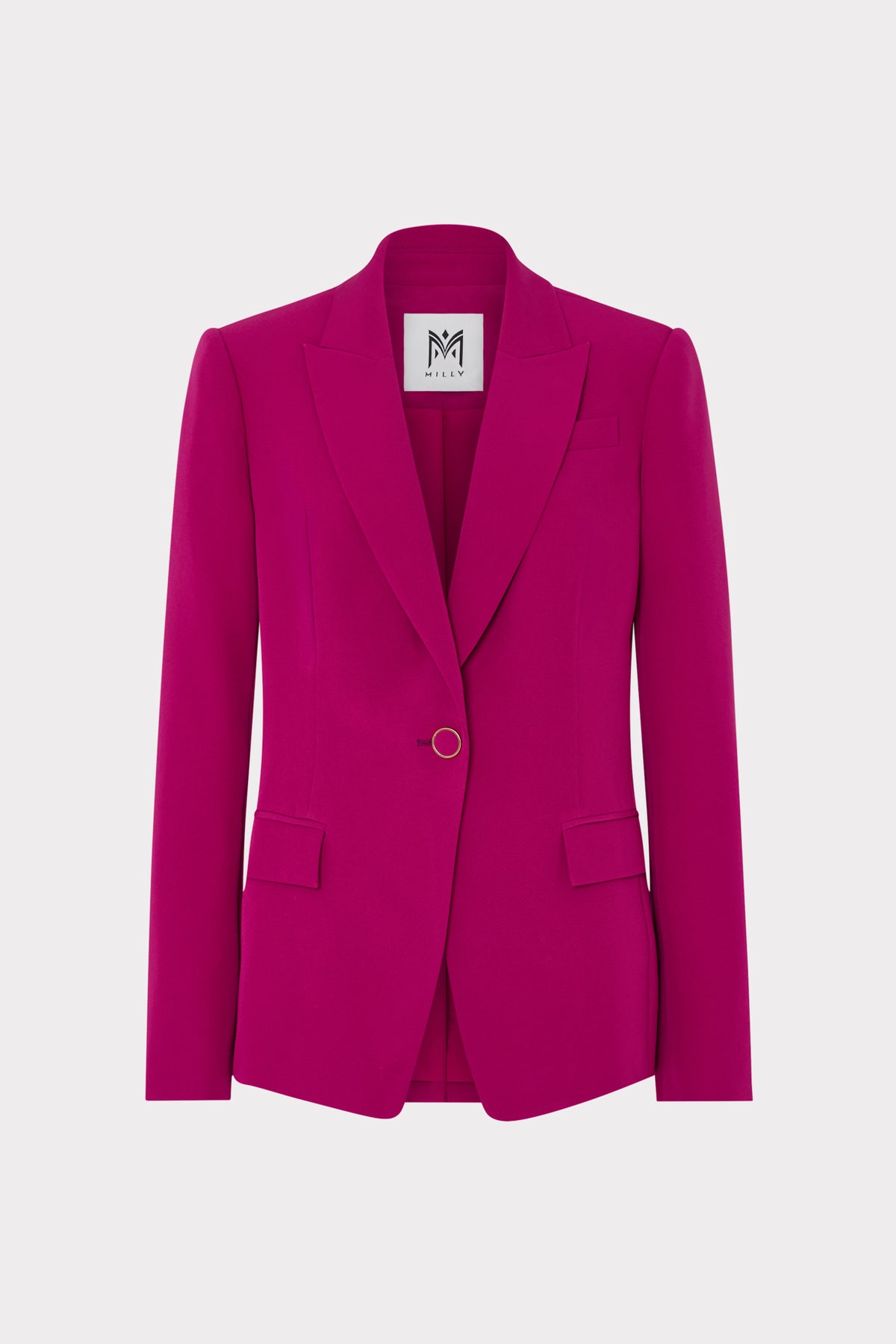 Fuchsia blazer with a brand logo on a white background