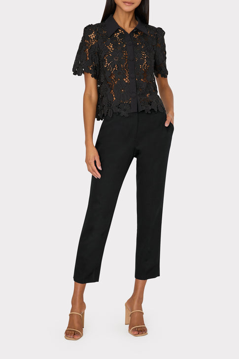 Nicola Cady Ankle Length Straight Leg Mid Rise Pants in Black MILLY
