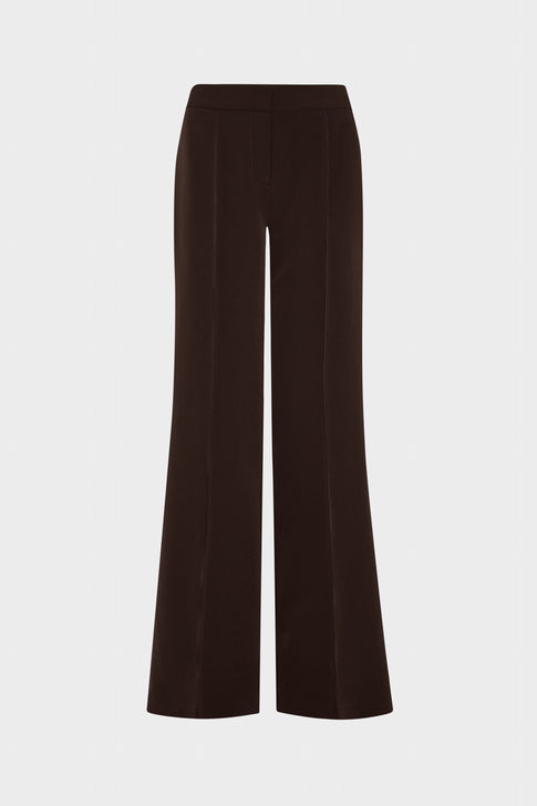 Brown Cady Wide-Leg Trousers - Front View, Flat | MILLY
