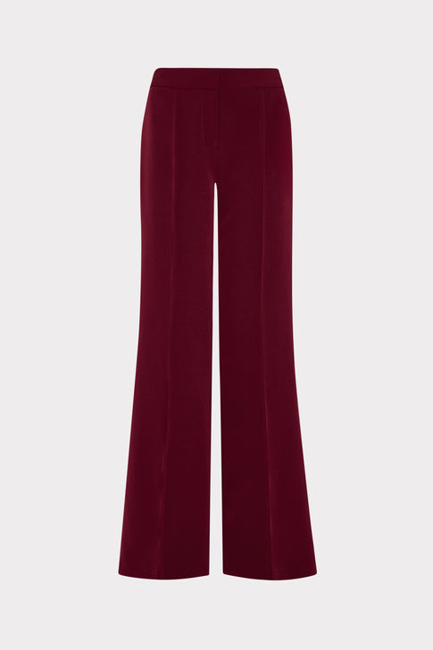 Burgundy Cady Wide-Leg Trousers - Front Flat View, Elegant Floor-Skimming Silhouette | MILLY