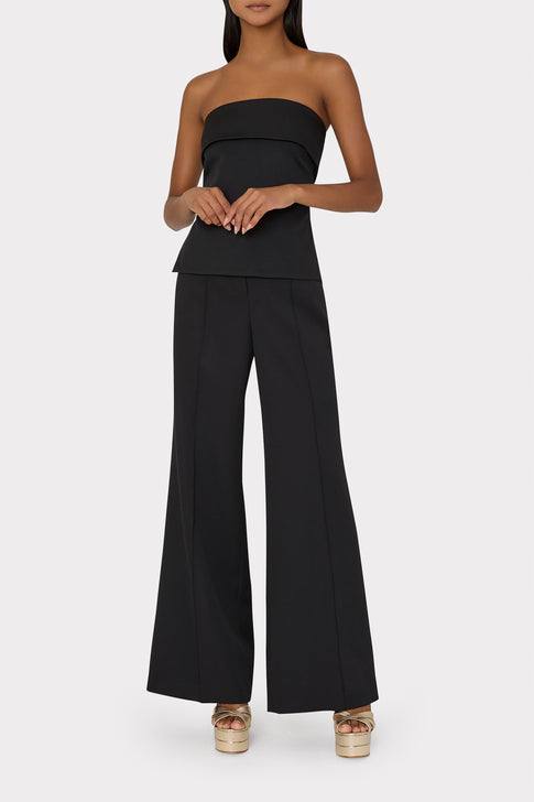 Black Tuala Cady Top and Wide-Leg Pants - Styled Outfit On Model | MILLY