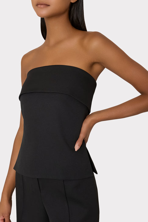 Black Designer Strapless Top - Side Detail On Model | MILLY