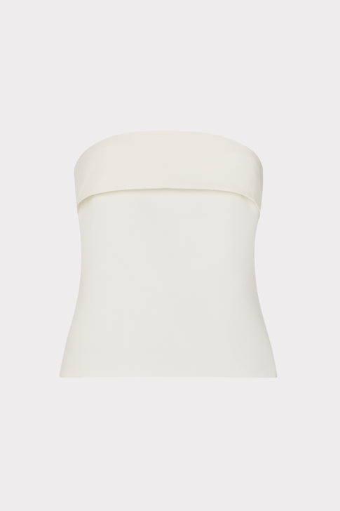 Ecru Cady Tuala Strapless Top with Fold Detail - Front View | MILLY