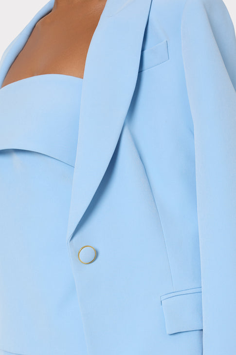 Light blue blazer with elegant single gold button - Close-up Detail | MILLY