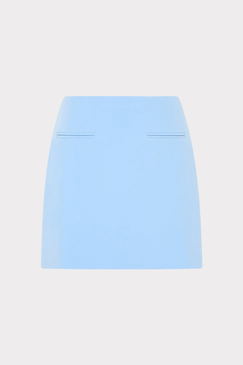 Light Blue Cady Lizzy Mini Skirt - Front Flat Lay with Pocket Detail | MILLY