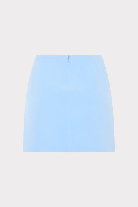 Light Blue Cady Mini Skirt - Back View with Zipper Detail | MILLY