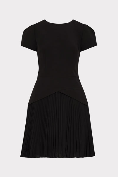 Milly Haddy Pleated Short Sleeve Mini Dress - Black