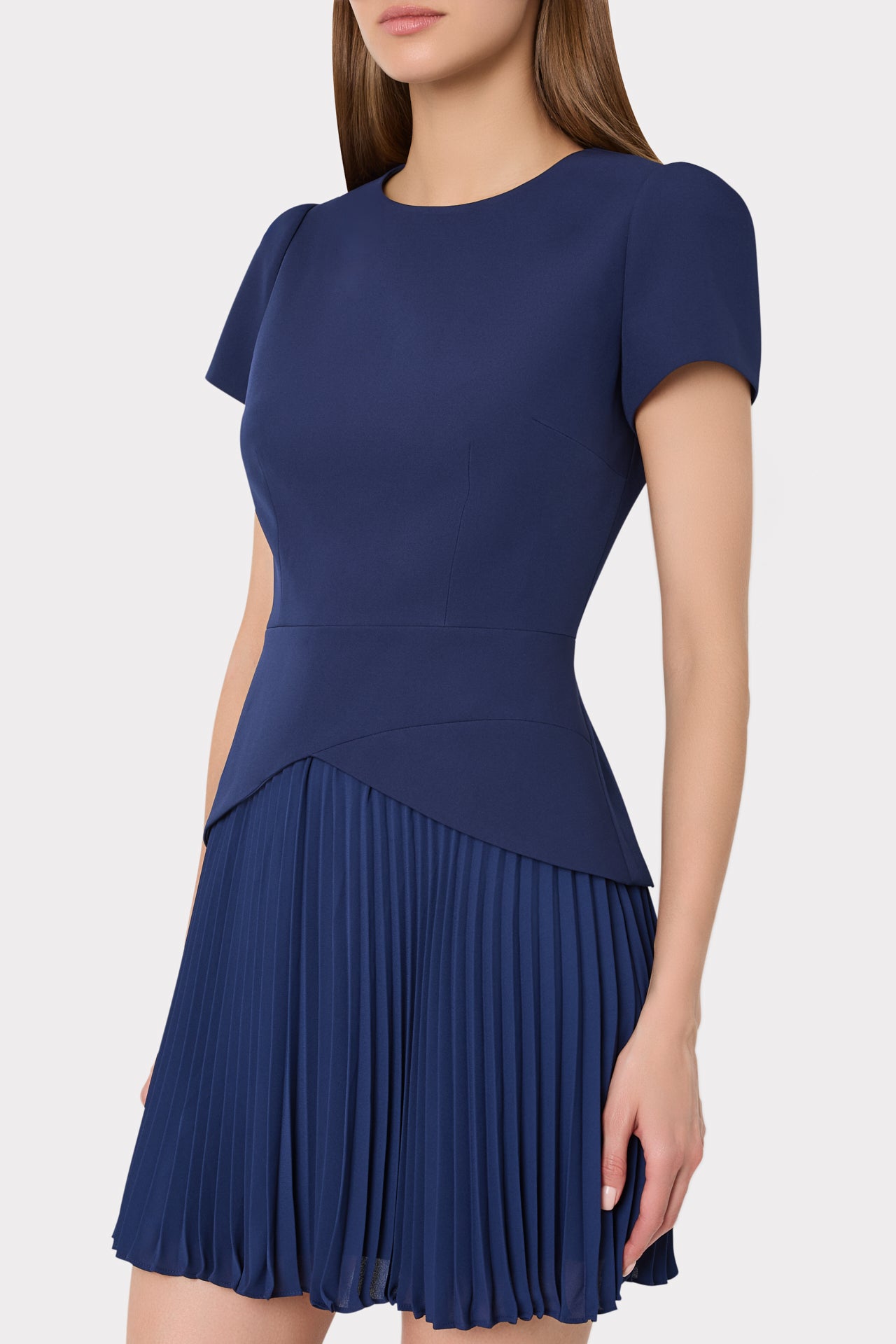 Haddy Pleated Short Sleeve Mini Dress in Navy