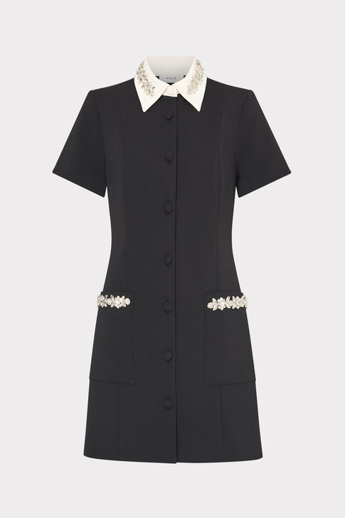 Sheelah Crystal Trim Short Sleeve Dress Black/White Image 1 of 4