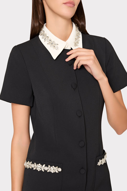 Sheelah Crystal Trim Short Sleeve Dress Black/White Image 3 of 4