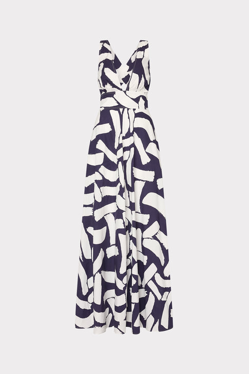Catarina Graphic Brushstroke Maxi Dress Navy/Ecru Image 1 of 6
