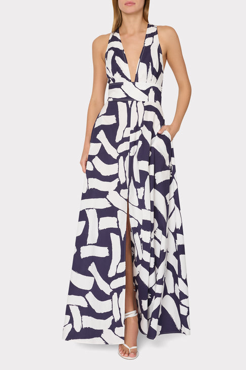 Catarina Graphic Brushstroke Maxi Dress Navy/Ecru Image 2 of 6