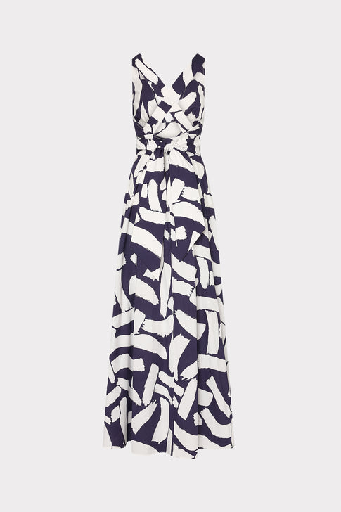Catarina Graphic Brushstroke Maxi Dress Navy/Ecru Image 5 of 6