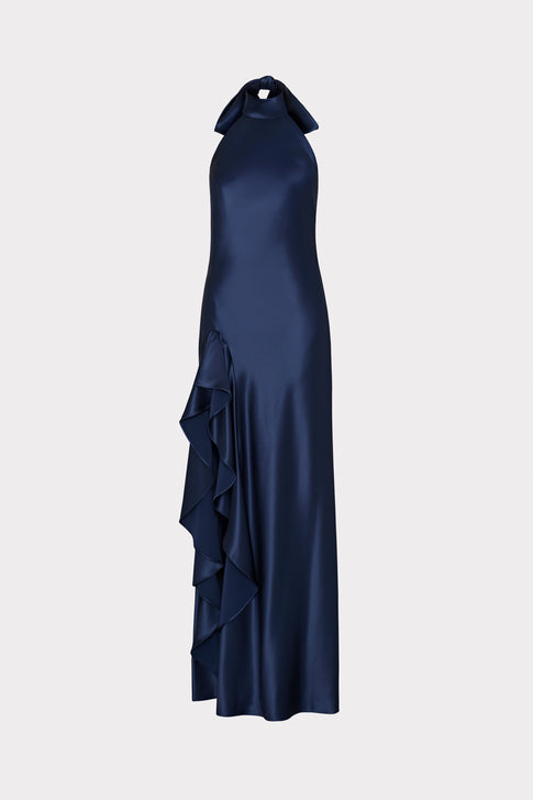 Roux Hammered Satin Gown Navy Image 1 of 4