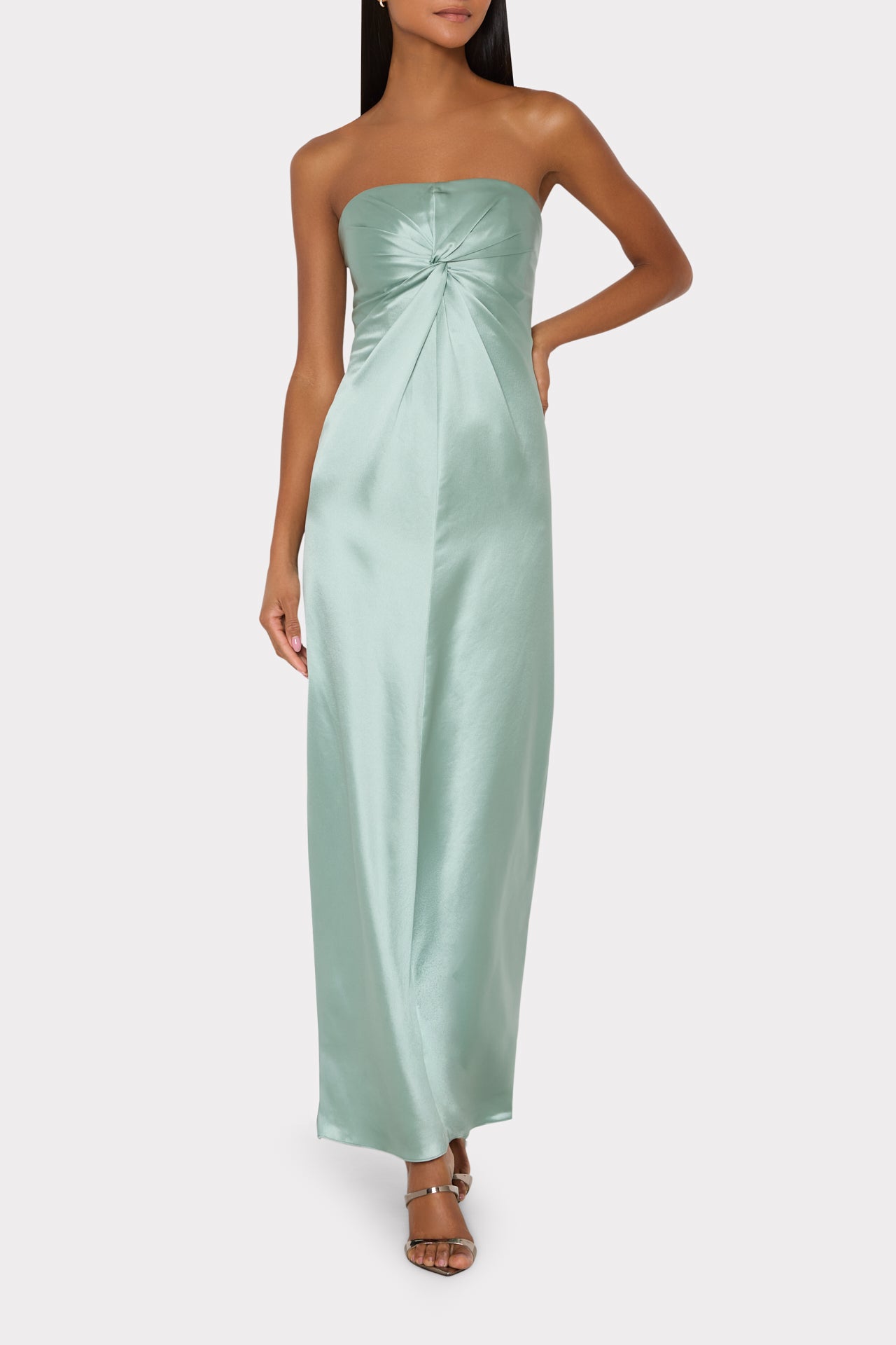 Milly Women's Michell Satin Strapless Maxi Dress - Sage - Size 10 Milly Women's Michell Satin Strapless Maxi Dress - Sage - Size 10