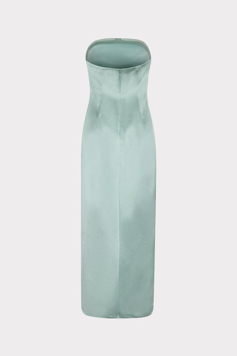 Sage Satin Maxi Dress - Back View Flat Lay | MILLY