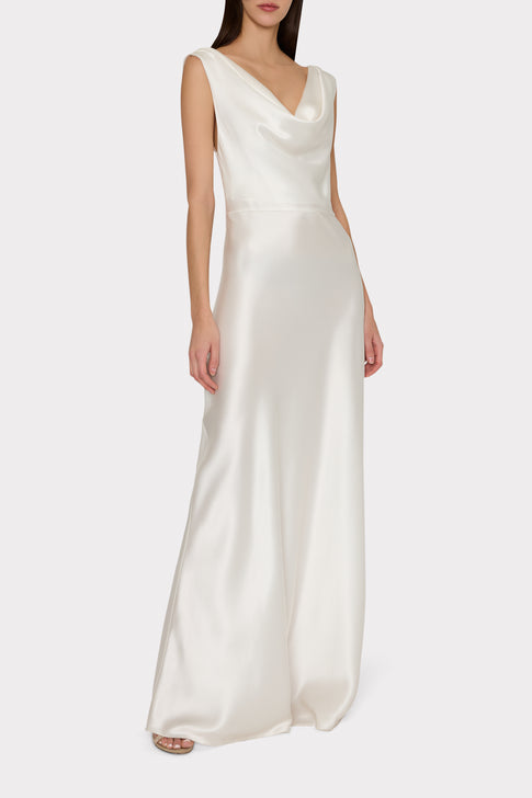 Hammered Satin Cowl Neck Gown