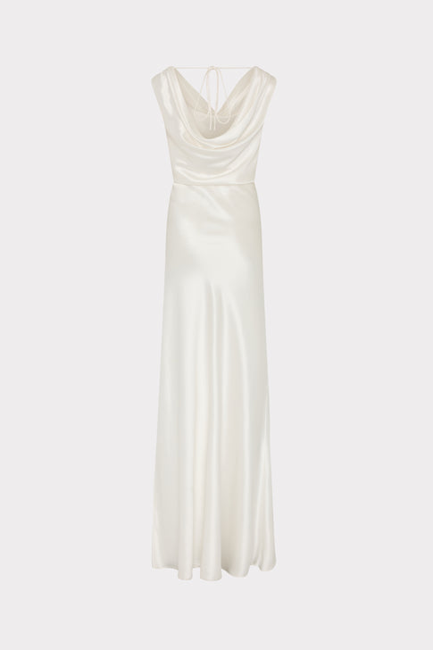 Hammered Satin Cowl Neck Gown White Image 5 of 5