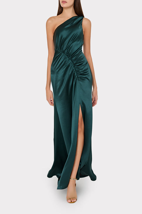 Whitney Hammered Satin Dress Dark Emerald Image 2 of 4