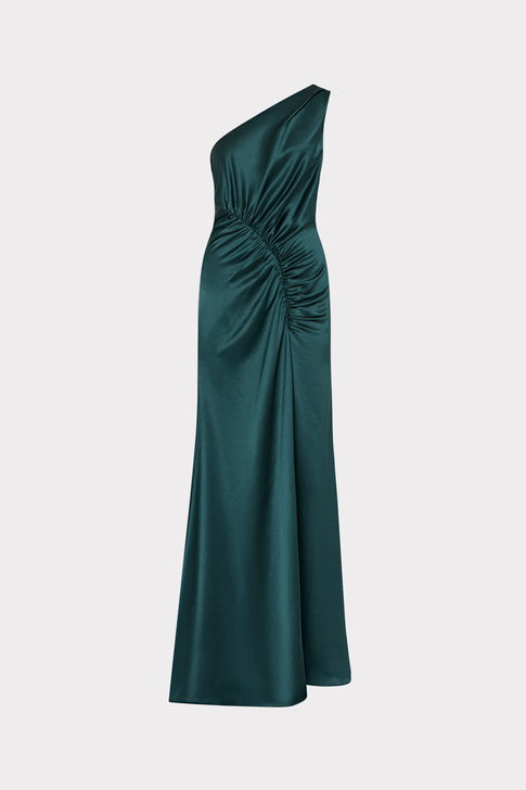 Whitney Hammered Satin Dress Dark Emerald Image 1 of 4