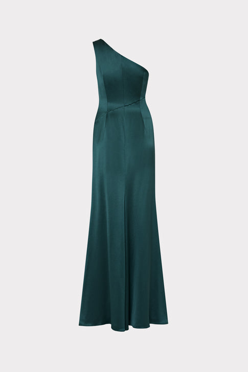 Whitney Hammered Satin Dress Dark Emerald Image 4 of 4