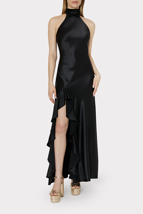 Roux Hammered Satin Gown Black Image 3 of 4