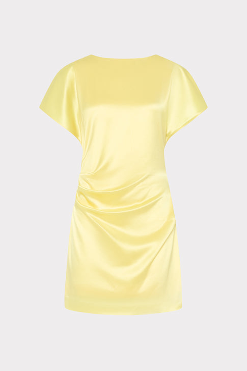 Yellow hammered satin mini dress - Flat Lay | MILLY