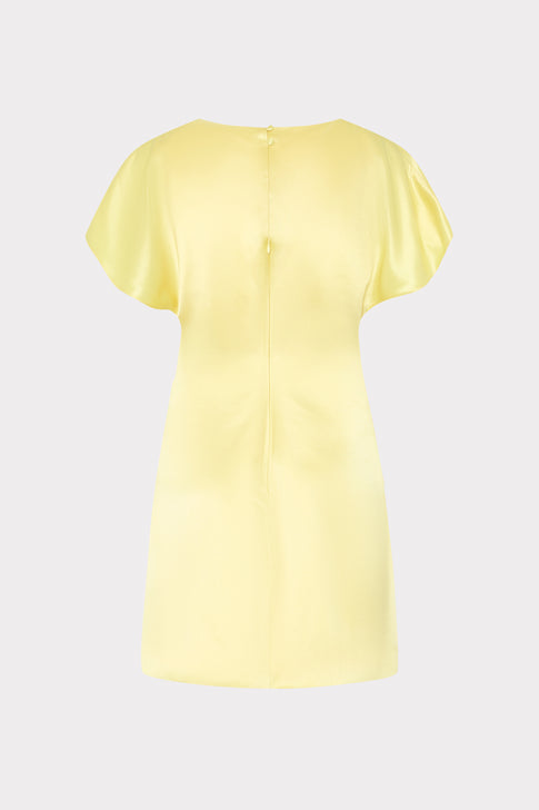Yellow Kora hammered satin mini dress - Back View | MILLY