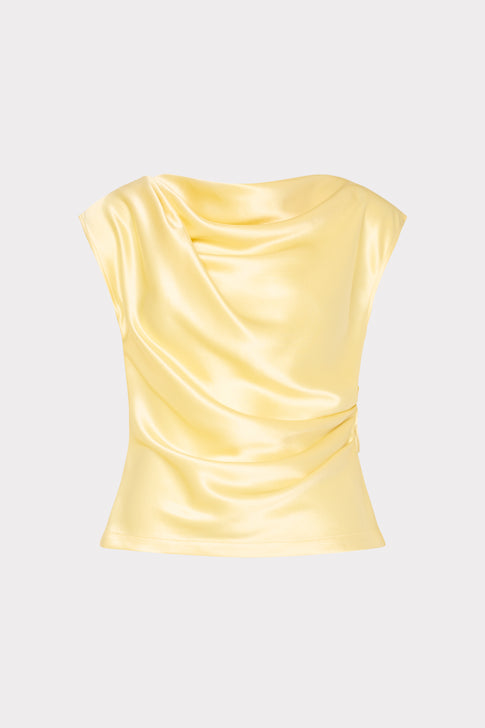 Gold Hammered Satin Kari Top - Flat Lay Front View | MILLY