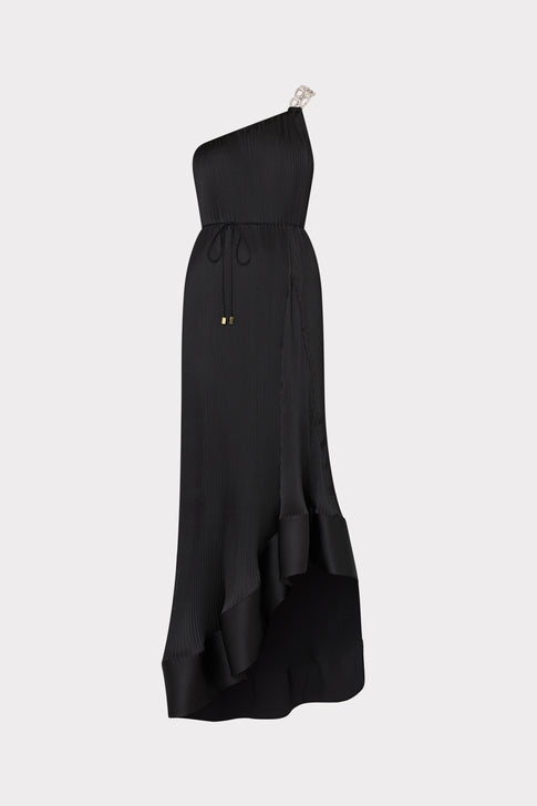 Mariah Satin Pleated Dress Black Image 1 of 4