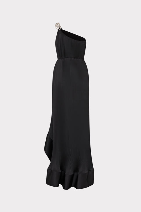 Mariah Satin Pleated Dress Black Image 4 of 4