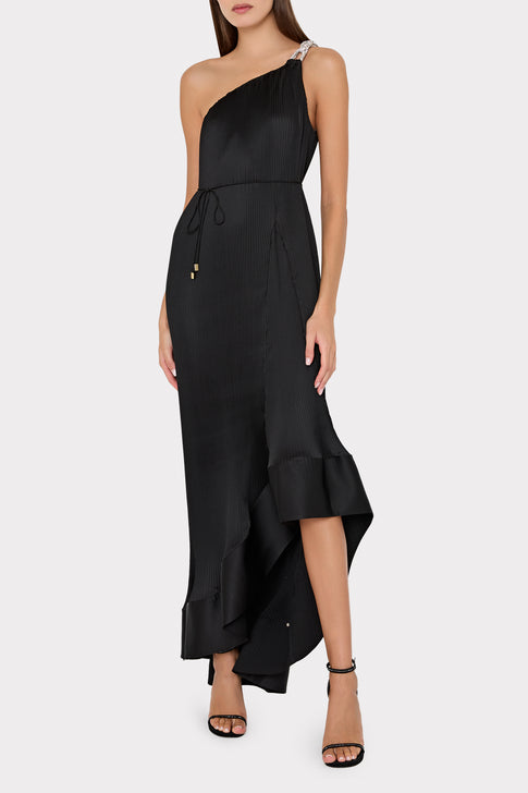 Mariah Satin Pleated Dress Black Image 2 of 4