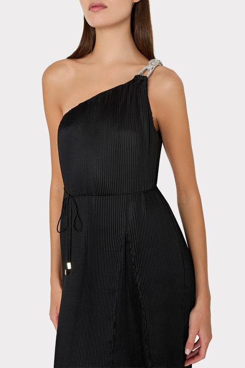 Mariah Satin Pleated Dress Black Image 3 of 4