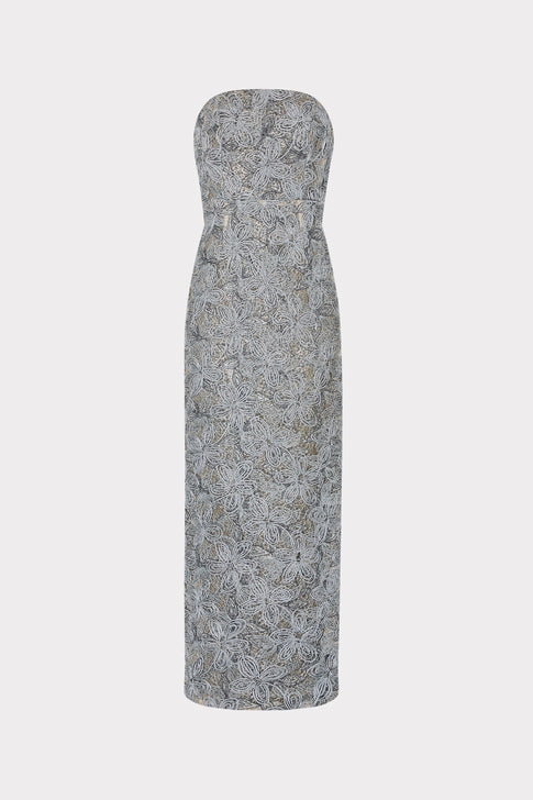 Meredith Embroidered Maxi Dress Silver Multi Image 1 of 5