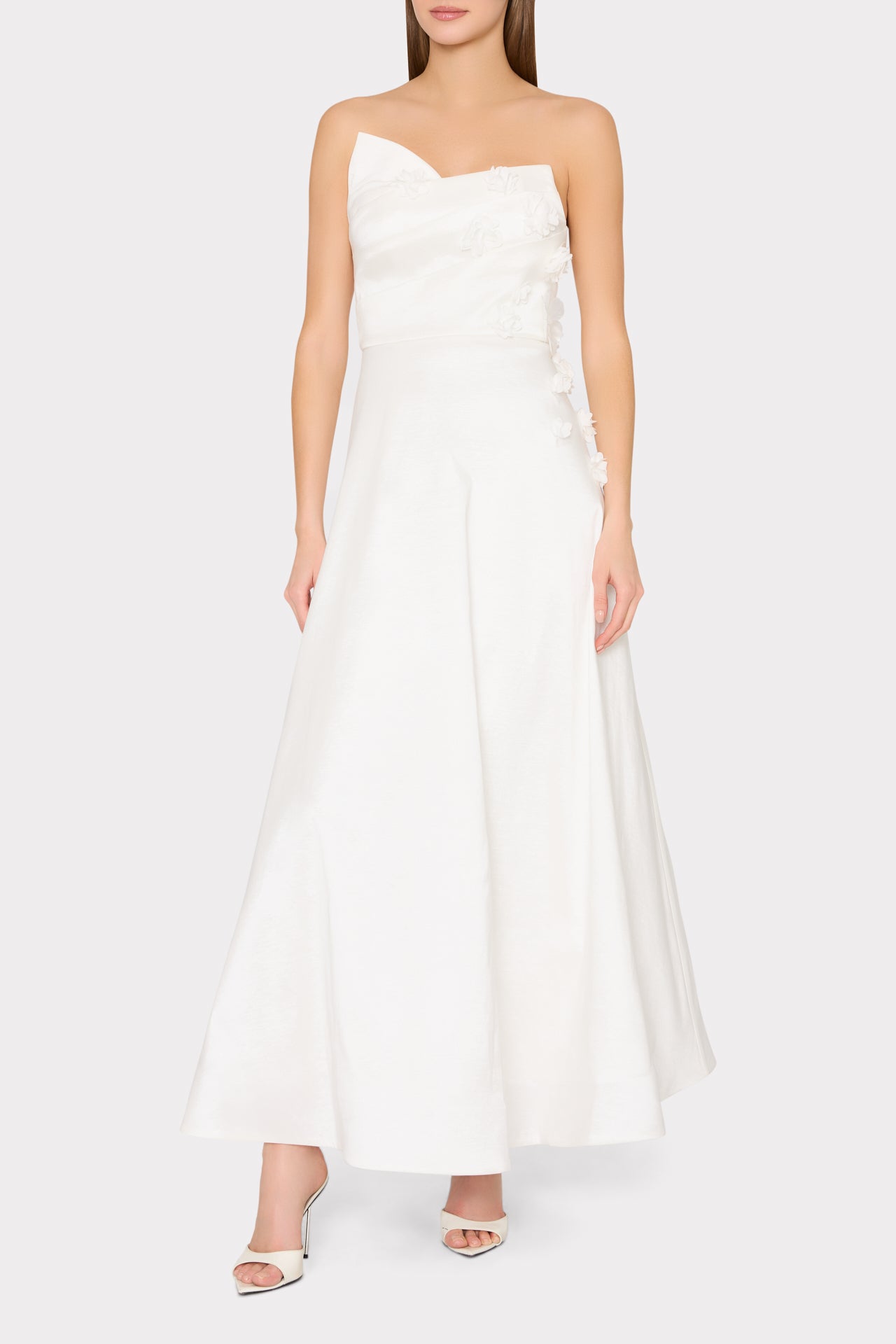 Cynthia Taffeta Flower Embroidered Dress White / 2