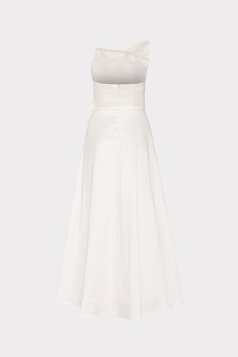 White Taffeta Strapless Gown with Floral Details - Back View | MILLY