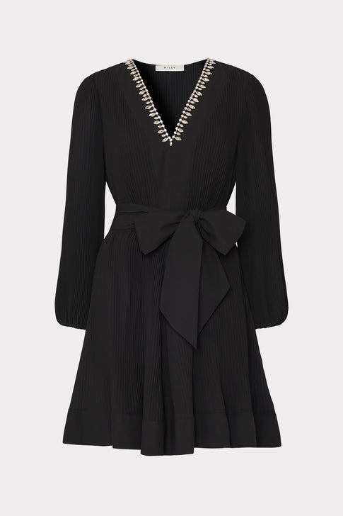 Liv Crystal Embellished Pleated Dress Black Image 1 of 4