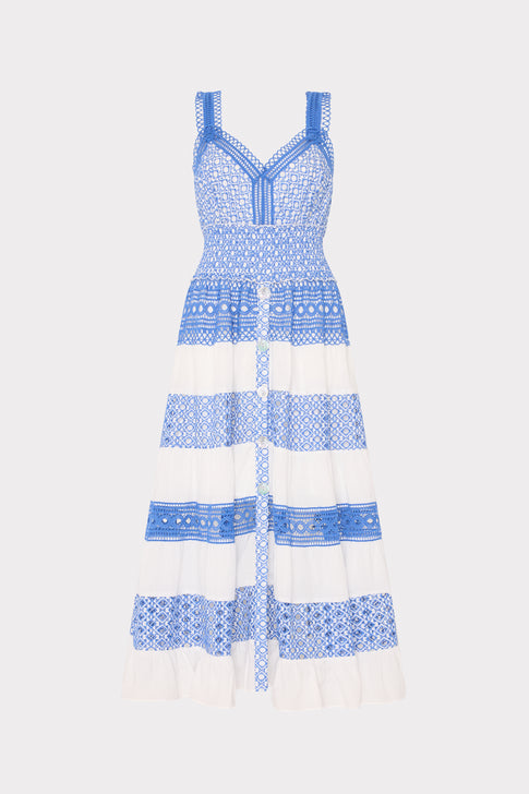 White Blue Cotton Mix Eyelet Cover-Up Dress - Flat Lay | MILLY