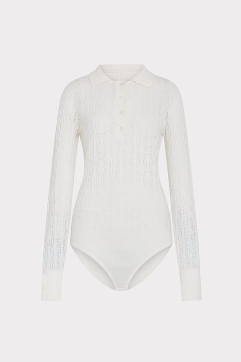 Ecru Pointelle Knit Bodysuit - Front Flat Lay | MILLY