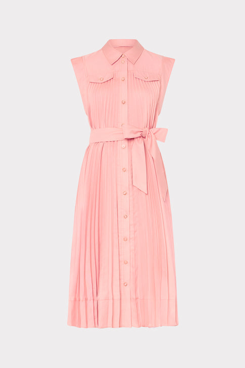 Pink dress with a belt on a white background