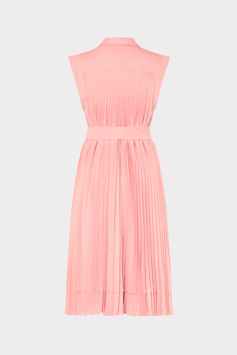 Pink pleated dress on a light gray background